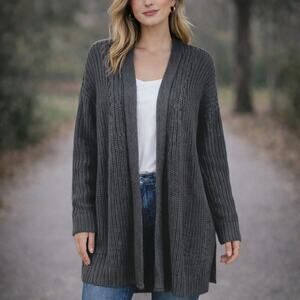 Mittoshop Women's SZ S Cotton Blend Long Sleeve Longline Cardigan DK Gray J20609
